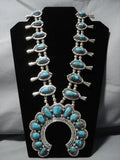 Blue Thunder Turquoise Vintage Native American Jewelry Navajo Sterling Silver Squash Blossom Necklace-Nativo Arts