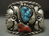 Bodacious Vintage Navajo 'Fat Coral' Spider Turquoise Native American Jewelry Silver Bracelet Old-Nativo Arts
