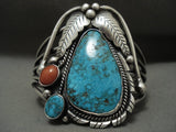 Bodacious Vintage Navajo Webbed Turquoise Native American Jewelry Silver Coral Bracelet Old-Nativo Arts