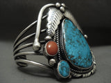 Bodacious Vintage Navajo Webbed Turquoise Native American Jewelry Silver Coral Bracelet Old-Nativo Arts
