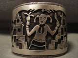 Bordering Carved Vintage Hopi/ Navajo Mudhead Native American Jewelry Silver Bracelet Old-Nativo Arts