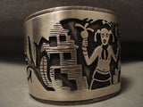 Bordering Carved Vintage Hopi/ Navajo Mudhead Native American Jewelry Silver Bracelet Old-Nativo Arts