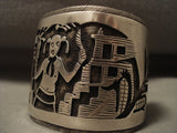 Bordering Carved Vintage Hopi/ Navajo Mudhead Native American Jewelry Silver Bracelet Old-Nativo Arts