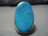 Breathtaking Vintage Native American Navajo Blue Diamond Turquoise Sterling Silver Ring Old-Nativo Arts