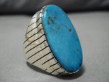 Breathtaking Vintage Native American Navajo Blue Diamond Turquoise Sterling Silver Ring Old-Nativo Arts