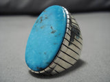 Breathtaking Vintage Native American Navajo Blue Diamond Turquoise Sterling Silver Ring Old-Nativo Arts