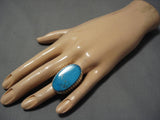 Breathtaking Vintage Native American Navajo Blue Diamond Turquoise Sterling Silver Ring Old-Nativo Arts