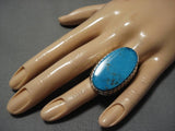 Breathtaking Vintage Native American Navajo Blue Diamond Turquoise Sterling Silver Ring Old-Nativo Arts