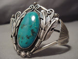 Bursts Of Feathers Vintage Native American Jewelry Navajo Turquoise Sterling Silver Bracelet-Nativo Arts