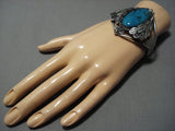 Bursts Of Feathers Vintage Native American Jewelry Navajo Turquoise Sterling Silver Bracelet-Nativo Arts