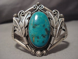 Bursts Of Feathers Vintage Native American Jewelry Navajo Turquoise Sterling Silver Bracelet-Nativo Arts