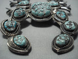 Burt George!! Vintage Native American Jewelry Navajo Turquoise Sterling Silver Squash Blossom Necklace-Nativo Arts