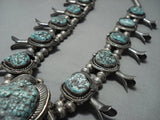 Burt George!! Vintage Native American Jewelry Navajo Turquoise Sterling Silver Squash Blossom Necklace-Nativo Arts