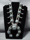 Burt George!! Vintage Native American Jewelry Navajo Turquoise Sterling Silver Squash Blossom Necklace-Nativo Arts