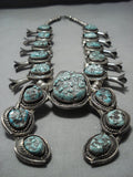 Burt George!! Vintage Native American Jewelry Navajo Turquoise Sterling Silver Squash Blossom Necklace-Nativo Arts