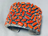 154 Gram Chunky Coral Native American Navajo Sterling Silver Wide Bracelet Cuff-Nativo Arts