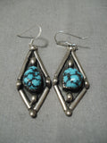 Important High Grade Turquoise Vintage Native American Navajo Sterling Silver Earrings-Nativo Arts