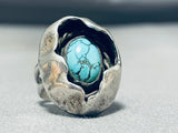 Intricate Matrix Vintage Native American Navajo Turquoise Sterling Silver Ring Old-Nativo Arts