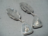 Marvelous Native American Navajo Royston Turquoise Sterling Silver Feather Earrings-Nativo Arts