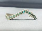 Awesome Vintage Native American Zuni Inlay Turquoise Sterling Silver Angled Bracelet-Nativo Arts