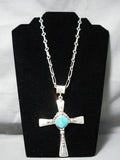 Heavy Cross Native American Navajo Royston Turquoise Sterling Silver Cross Necklace-Nativo Arts