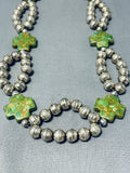 Green Cross Stones Vintage Native American Navajo Sterling Silver Necklace-Nativo Arts