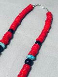 Native American Authentic Singer Coral Turquoise Sterling Silver Tubule Necklace-Nativo Arts