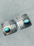 Hand Filed Vintage Native American Navajo Turquoise Sterling Silver Earrings-Nativo Arts