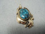 Incredible 14k Gold Vintage Native American Navajo Morenci Turquoise Necklace Old-Nativo Arts