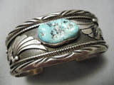 Thick Heavy!! Vintage Native American Navajo Light Blue Turquoise Sterling Silver Bracelet Old-Nativo Arts
