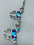 One Of The Best Vintage Native American Navajo Turquoise Horse Inlay Sterling Silver Necklace-Nativo Arts