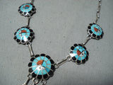 Burdian Sosseah Vintage Native American Zuni Inlay Turquoise Sunfaces Sterling Silver Necklace-Nativo Arts