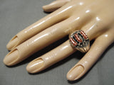 Huge Men's Chunky Red Coral Native American Sterling Silver Ring-Nativo Arts