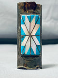 Hypnotic Vintage Native American Navajo Inlay Turquoise Mother Of Pearl Silver Lighter Case-Nativo Arts