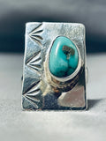 Fascinating Native American Navajo Kingman Turquoise Sterling Silver Ring Signed Del Secatero-Nativo Arts