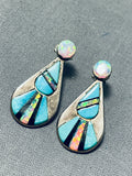 Dazzling Native American Navajo Blue Gem Turquoise Synthetic Opal Sterling Silver Earrings-Nativo Arts