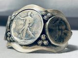 Heavy Zig Zagging Vintage Native American Navajo Sterling Silver Coin Bracelet-Nativo Arts