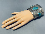 154 Grams Vintage Native American Navajo Spiderwbe Turquoise Sterling Silver Leaf Bracelet-Nativo Arts