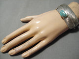 Native American Intricate!! Hand Carved Feather Royston Turquoise Sterling Silver Bracelet Cuff-Nativo Arts