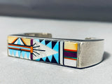 Native American Advanced Stone Work Vintage Navajo Contemporist Sterling Silver Bracelet-Nativo Arts