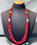 Native American Authentic Singer Chunky Coral Sterling Silver Necklace-Nativo Arts