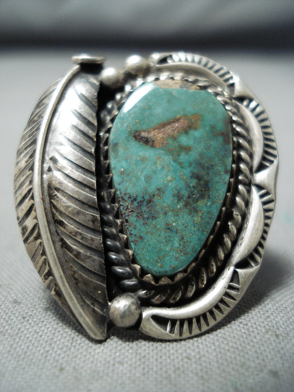 Superb Vintage Navajo Native American Royston Turquoise Sterling Silver Ring Old-Nativo Arts