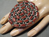 One Of The Biggest Native American Navajo Coral Sterling Silver Ring-Nativo Arts