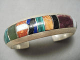 Thick Heavy Vintage Native American Navajo Turquoise Lapis Sterling Silver Bracelet Old-Nativo Arts