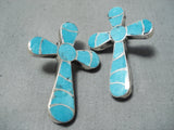 Stunning Navajo Turquoise Inlay Sterling Silver Cross Earrings Native American-Nativo Arts