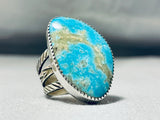 Tremendous Native American Navajo Kingman Turquoise Sterling Silver Ring Signed-Nativo Arts