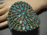 Fabulous Vintage Native American Navajo Green Turquoise Sterling Silver Bracelet Old-Nativo Arts