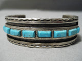 Thicker Heavy Vintage Native American Navajo Carico Lake Turquoise Sterling Silver Bracelet-Nativo Arts