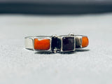 Fantastic Native American Navajo Coral & Garnet Sterling Silver Ring-Nativo Arts