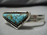 Stunning Vintage Native American Navajo Triangular Spiderweb Turquoise Sterling Silver Bracelet-Nativo Arts